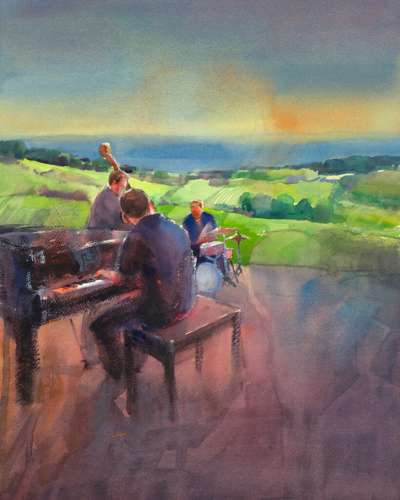 Water color painting of jazz at Chateau Chantal
